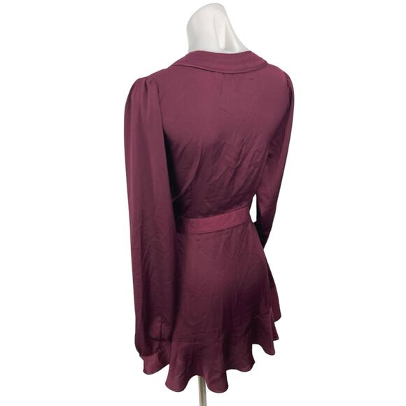 Lulus Red Maroon Long Sleeve V Neck Cocktail A Line Mini Wrap Dress Size S - Picture 2 of 5